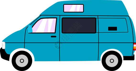 简单的蓝色卡通高顶露营车插画背景图片
