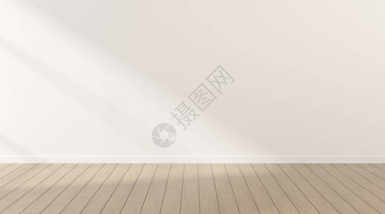白色空房和木板层地板的模拟图片