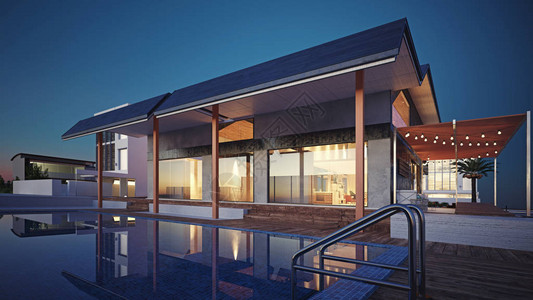 现代房屋建筑外观3D渲染建筑概念图片