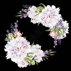 美丽的水彩婚礼花束配有水彩小马劳夫图片