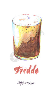 摩卡奇诺Freddocappuccino杯希腊咖啡插画