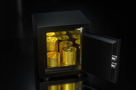 拉金托机械安全里面有闪亮的金币3D铸造设计图片