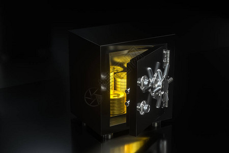 铁定的机械安全里面有闪亮的金币3D铸造设计图片