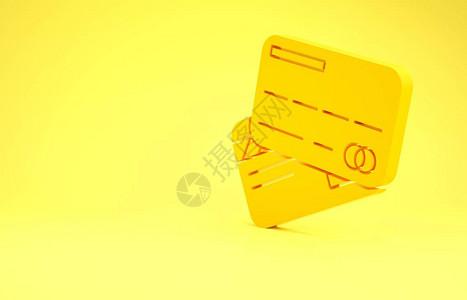 黄色信用卡图标隔离在黄色背景上在线支付取现金融业务购物标志极简主义概念3d插图设计图片