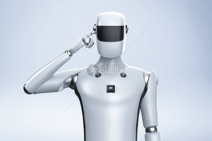 3d使人工智能半机器人或机器人在白图片
