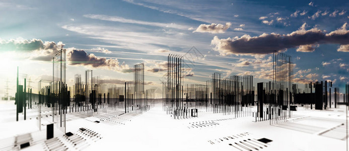 可持续城市蓝图和计划概念建筑和工程3d图片