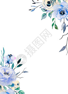 花框边设计搭配水彩画花与叶背景图片
