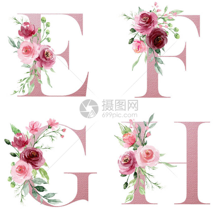 花卉字母字母EFGH创图片