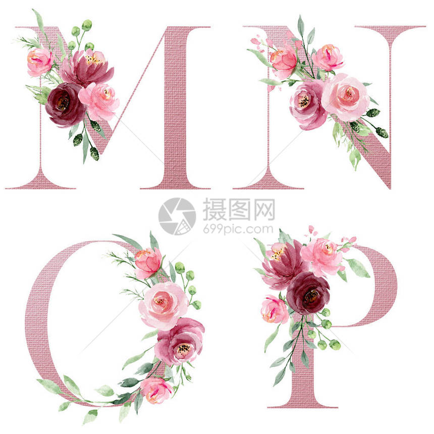 花卉字母字母MNOP创图片