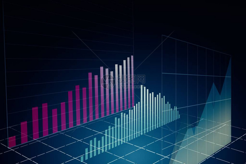 抽象财务和数据图表3D渲染图片