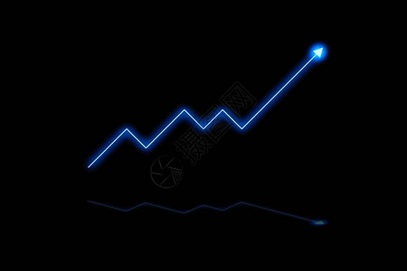 七彩箭头光效金融图表在黑色背景上分离出蓝色箭头光效插画
