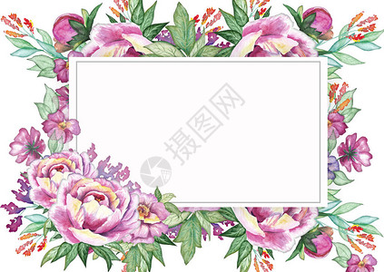 水彩花卉框架婚礼装饰概念装饰贺卡模板邀请设计背景手绘插图春天的花朵图片