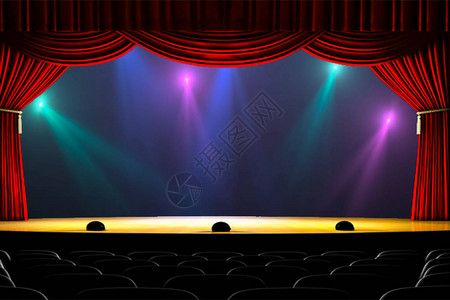 剧院幕帘和舞台灯光戏剧幕帘的插图片