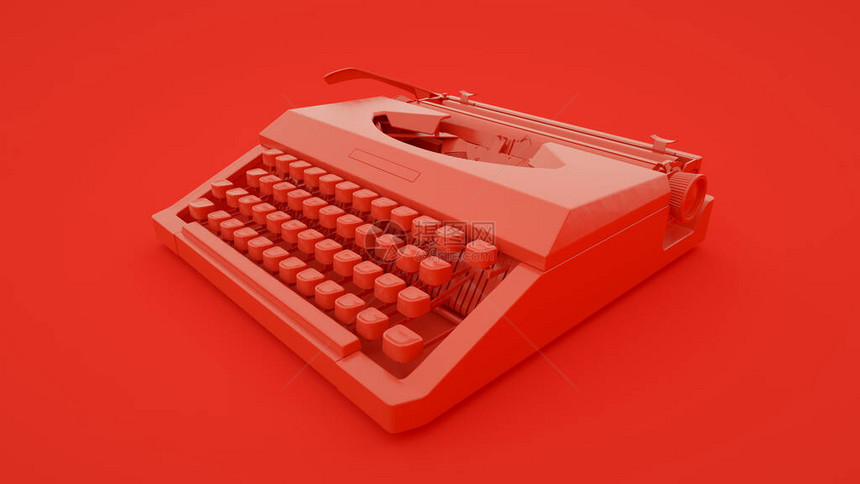 孤立在红色背景上的打字机3d插图图片