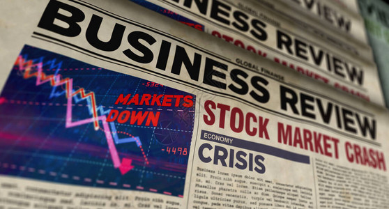 商业评论报纸与市场崩溃印刷和传播3d插图经济危机股票市场崩溃和金融恐慌复古媒体新闻背景图片