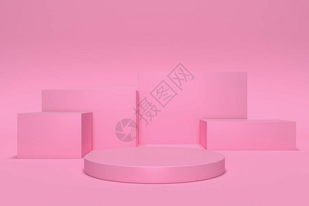 3d渲染抽象几何背景圆柱讲台简约原始形状现代模型空白模板空陈列图片