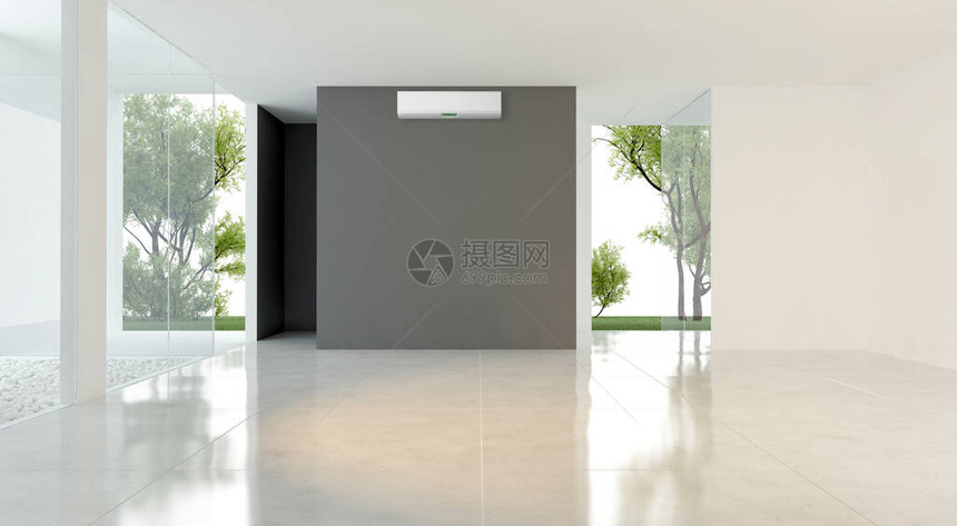 具有空调模拟3D图解的现代光亮室内装有空气图片