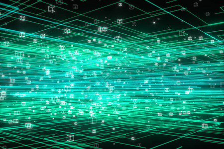 Glowing线和立方体数据线和网络图片