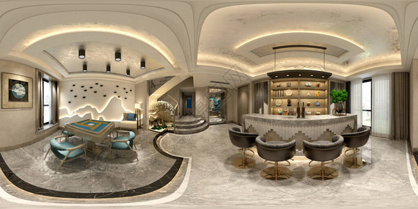 360度现代客厅3D渲染图片