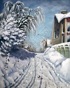 韩屋村城市郊外一片雪覆盖的街道的冬季风景插画