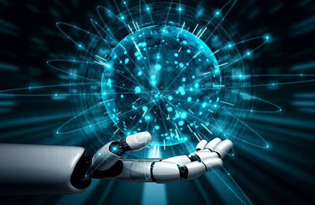 3D渲染人工智能AI研究机器人和机器人开发为人类生活的未来计算机大脑的数字据挖掘和机器背景图片