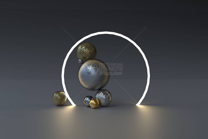 3D重塑插图几何球带有球图片