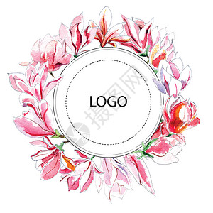 标志玉兰花水彩插图的圆圈背景图片