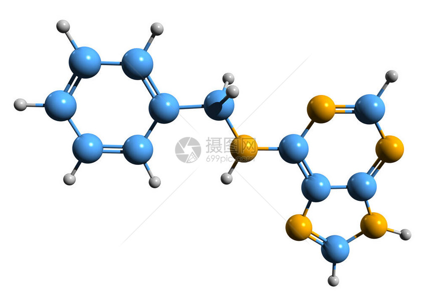 BAP细胞外基因骨骼配方3D图像白底隔离的6Benzyladenine图片