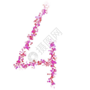 数字4字母表粉红色圆圈点色调粉红色刻字气泡圈在白色上隔离的程式化字母体用于设计和装饰的漂亮背景图片