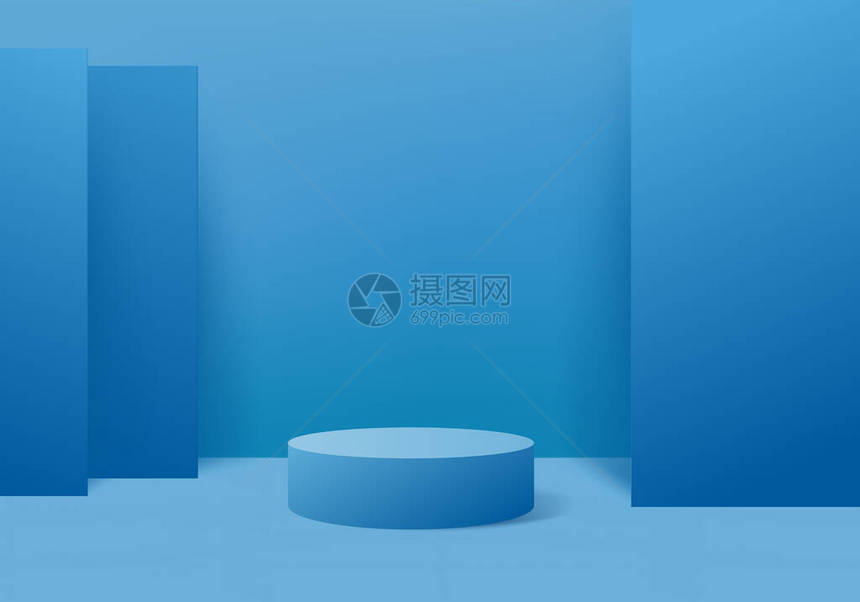 背景模型3d蓝色与讲台和最小的粉红色墙场景图片