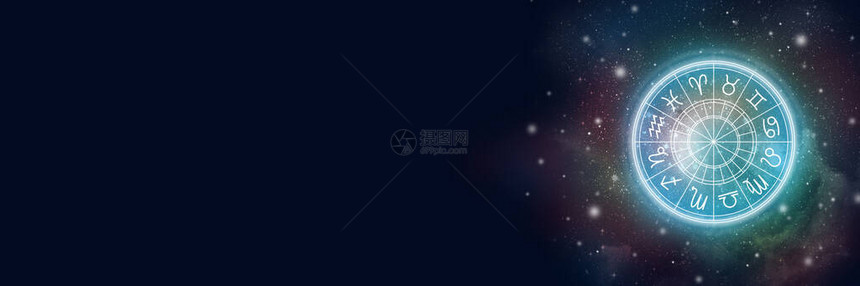 与星座在星空背景上的占星术圈占星的插图横图片