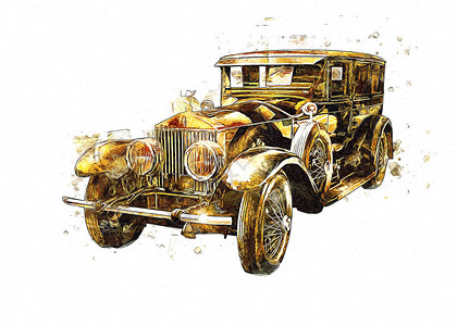 老式复古经典旧车插图图片