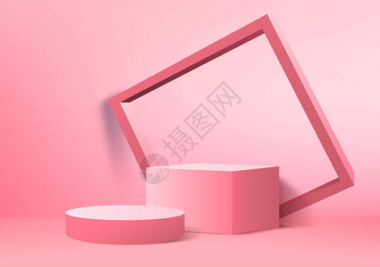 背景模型3d粉红色与讲台和最小的橙色墙场景背景图片