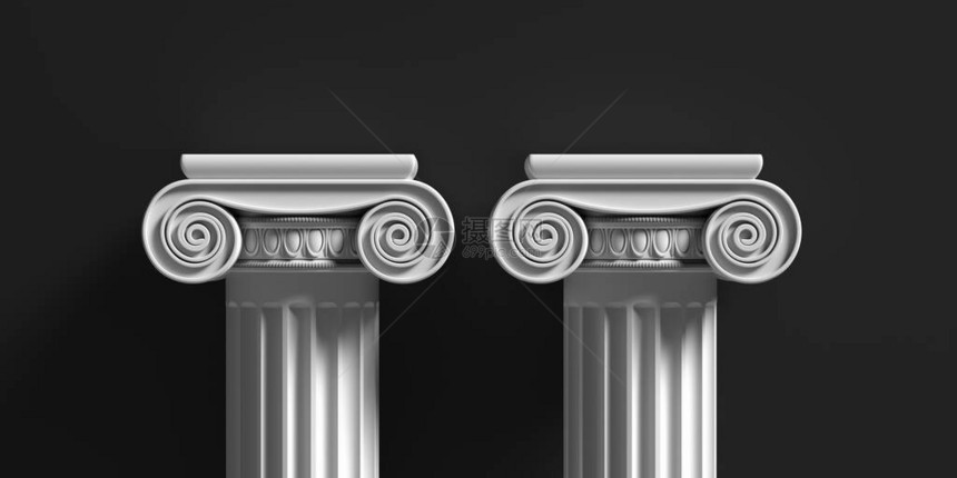 柱状支座古老的希腊白色石块大理石两个以黑色背景为单位的离声风格柱图片