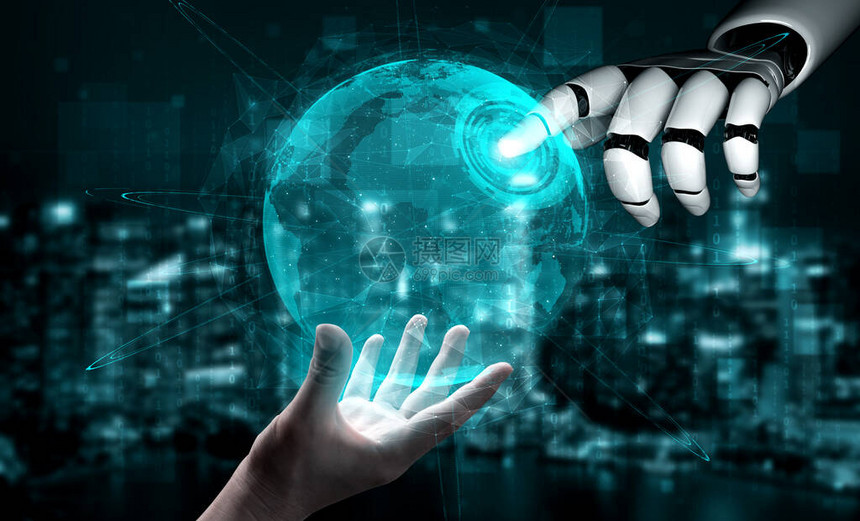 3D渲染人工智能AI研究机器人和机器人开发为人类生活的未来计算机大脑的数字据挖掘和机器图片