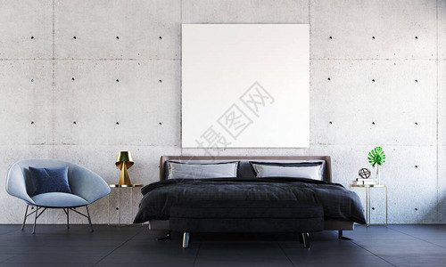 现代豪华卧室内设计和混凝土纹理墙背图片