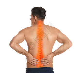 白色背景下脊椎疼痛的人图片
