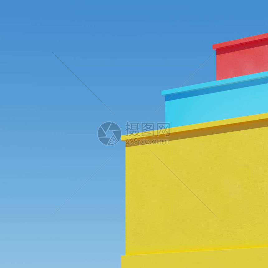 天空背景上的彩色建筑最小的建筑理念概图片