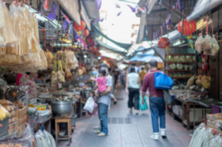 泰国曼谷市街头食品的抽象模糊效果观许多人走在曼谷唐人图片