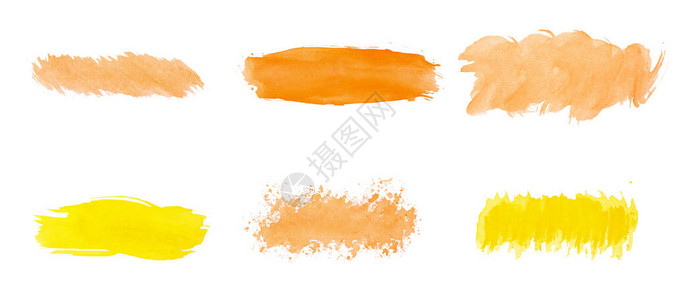 设计用水彩色刷子组橙色和黄色笔图片
