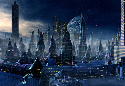 3D外星球上富饶的未来城市图片