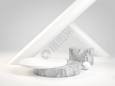 白色圆柱状白晶体背景的最小薄粉末波岩层3d设计图片