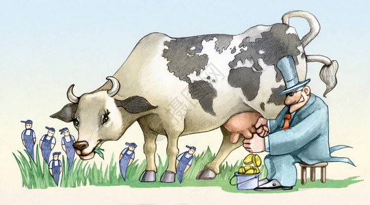 一个富人消费世界资源代表一个金融家挤奶一头奶牛将世界图片