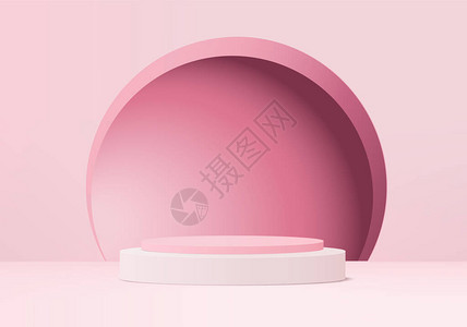 背景模型3d粉红色与讲台和最小的橙色墙场景背景图片