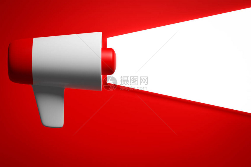 红色单背景的红白卡通大喇叭3d扩音器插图广告符图片