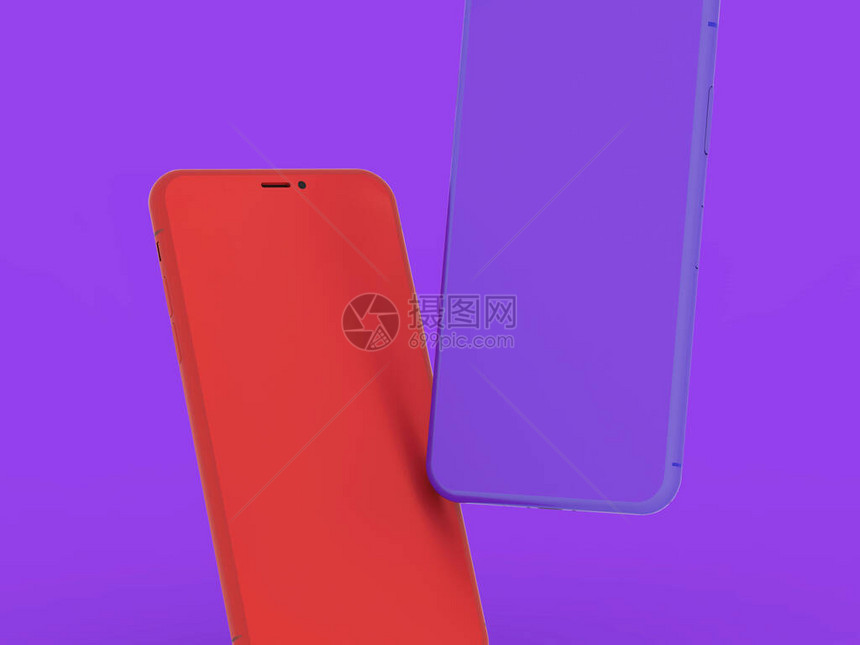 与iPhoneSamsungHuaweiGooglePixel相似的3D透视智能手机导体紫背景图片