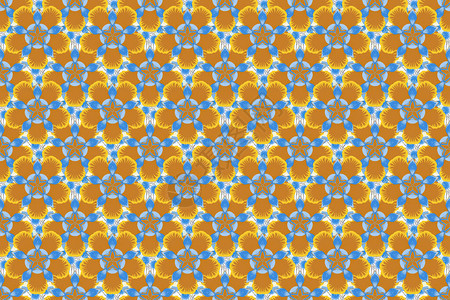 东方抽象的经典模式古老的无缝模式与蓝色黄色和橙色重图片