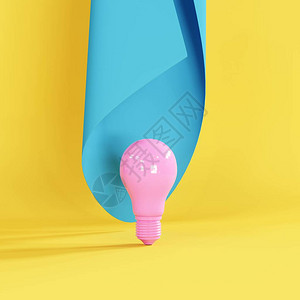 黄色背景的粉红灯泡蓝色曲线形状3D图片