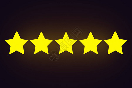 3d插图5颗金色星在黑色孤立背景上排成一排餐厅酒店等的评价概背景图片
