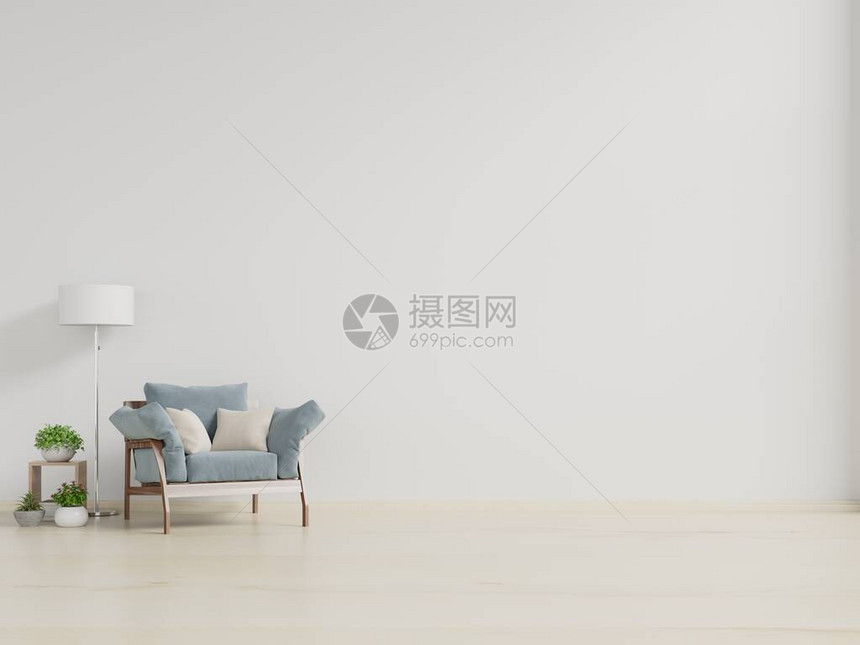 白色墙上贴着手椅的现代内部面壁上图片